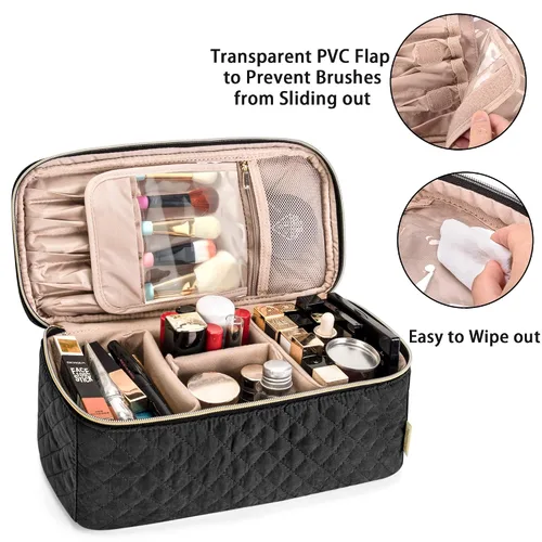 Miniatura 3 de Teamoy Estuche de viaje para brochas de maquillaje, bolsa organizadora de maquillaje con asa para brochas de maquillaje (hasta 8 pulgadas) y Negro