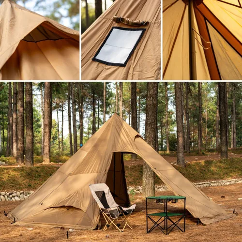 Miniatura 2 de Tienda Caliente con Toma para Estufa Onefires Tienda de Campaña Grande Tipo Tipi para Acampar en Familia al Aire Libre 4-8 Personas with Stove Jack