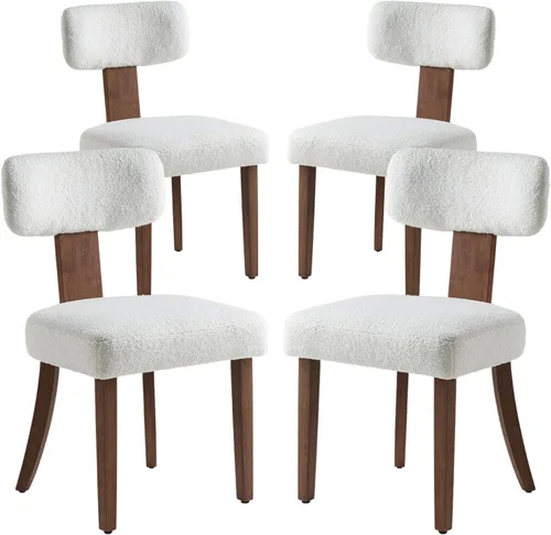Miniatura 11 de AMERLIFE Juego de 2 sillas de cocina, sillas Boucle con respaldo y asiento curvados tapizados, marco de madera dura de estilo moderno, color gris
