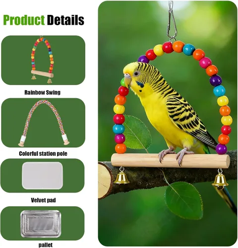 Miniatura 3 de Jaula portátil de viaje para loros con juguete pequeño oscilante y jaula de juguetes coloridos, bolsa de periquito para pájaros pequeños con bolsa