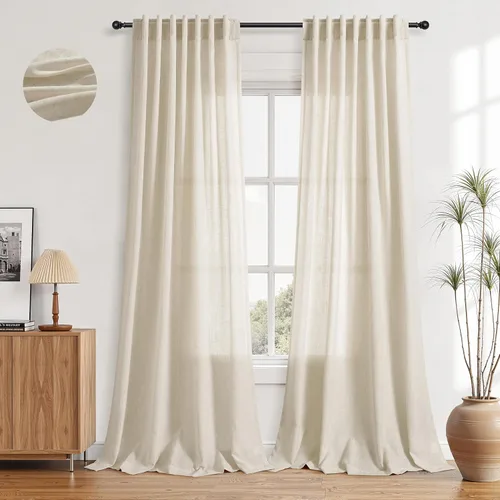 Miniatura 68 de Aersas Aqua Green Linen Curtains 84 Inches Long 2 Panels Set Back Tab Rod Pocket Living Room Curtain Farmhouse Rustic Light Filtering Hook Drapes