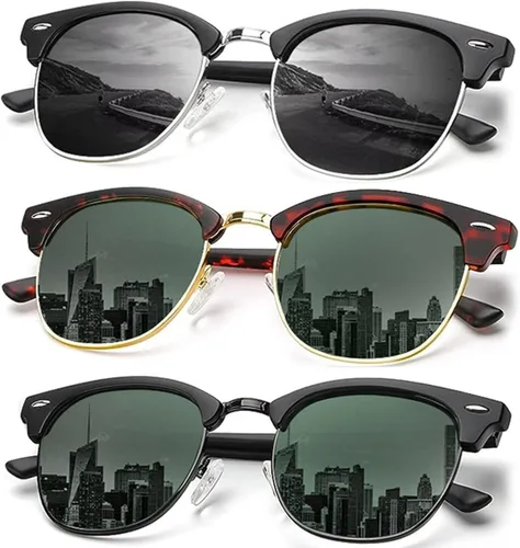 Miniatura 49 de KALIYADI - Gafas de sol polarizadas para hombres y mujeres unisex, marco semirretráctil, estilo retro, para conducir, con bloqueo UV