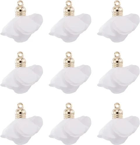 Miniatura 12 de Cheriswelry 50 colgantes de tela de tela de flores de tela negra con pétalos florales con tapa dorada en forma de campana para manualidades, aretes