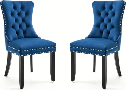 Miniatura 26 de Juego de 2 sillas de comedor de terciopelo, sillas decorativas tapizadas con botón acolchonado, ribete de cabeza de clavo y tirador de anillo Naranja