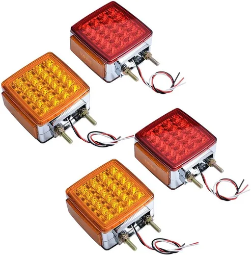 Miniatura 21 de 4 piezas de luces de parada y cola redondas de doble cara con 42 LED, rojas, y lámpara de estacionamiento y señal de giro trasera ámbar, compatibles