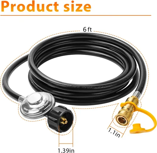 Miniatura 3 de F271803 Manguera de propano de 6 pies con regulador para calentador de exterior Big Buddy, conectores de parrilla de gas, conexión rápida hembra