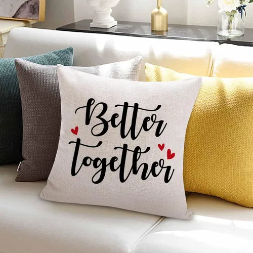 Miniatura 3 de Better Together - Fundas de almohada de 16 x 16 pulgadas, de lino y algodón, con citas románticas, funda de almohada, regalo del día de San Valentín