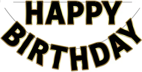 Pancarta de Feliz Cumpleaños 9 pies Negro y Dorado - Pre-Ensartada Sin Bricolaje Letrero de Fondo para Fiestas, Adultos, Niños, Niños y Niñas -