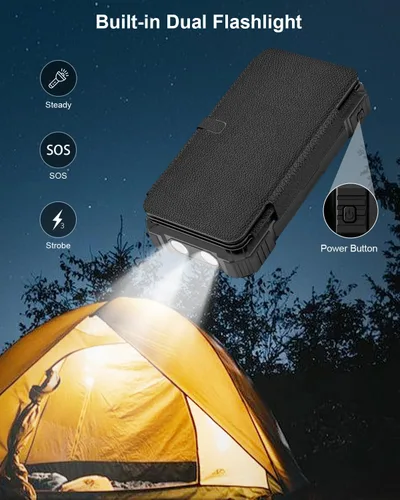 Miniatura 5 de Cargador solar de 49800 mAh con 4 cables integrados y 4 paneles plegables, cargador de teléfono portátil rápido PD22.5W, batería externa