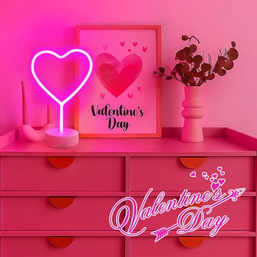 Miniatura 6 de BHCLIGHT Letrero de neón de corazón rosa, luz LED de neón para el día de San Valentín, funciona con pilas o USB, luces de corazón rosa de San
