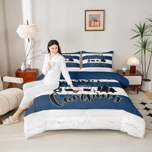 Miniatura 19 de Juego de Edredón para Acampar Feliz para Niños Tamaño Individual, Juego de Ropa de Cama Rústica de Aventura de Granja y Cabaña, Decoración