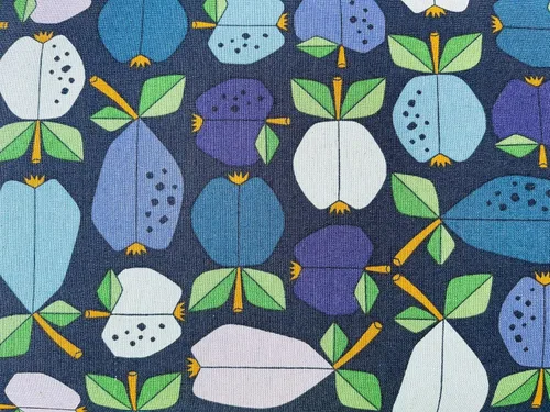 Under Apple Tree - Tela de lona azul profundo – Diseños de patrones Loes Van Oosten – Colección de material de algodón ligero – Tela perfecta para