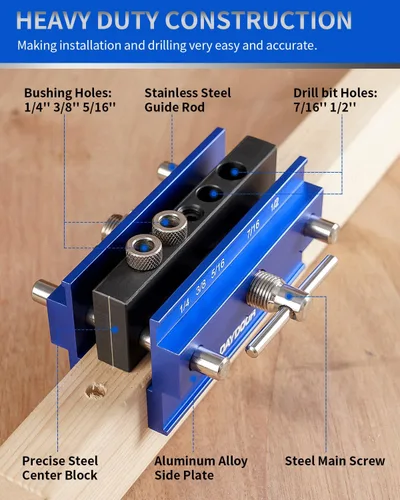 Miniatura 4 de DAYDOOR - Plantilla de taco autocentrante de 2.1", plantilla universal para tacos y guía de taladro para carpintería, kit completo con 6 bujes