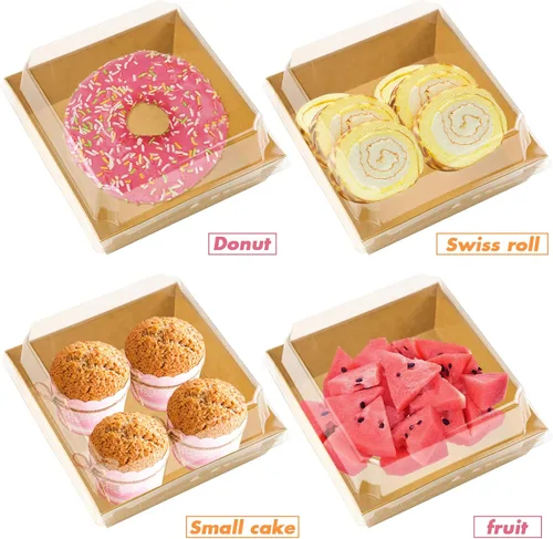 Miniatura 5 de Paquete de 50 cajas de charcutería con tapas transparentes, caja de papel desechable cuadrada marrón de 5 pulgadas, recipientes de alimentos