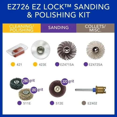 Miniatura 5 de Dremel EZ726-01 EZ Lock Kit de accesorios rotativos de lijado y pulido, juego de 8 piezas