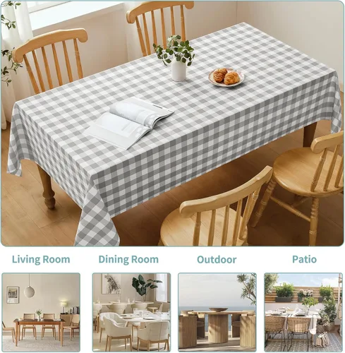 Miniatura 7 de Veblandy - Mantel cuadrado a cuadros impermeable de gingham, lavable, a cuadros de búfalo, funda de mesa sin arrugas para cocina, comedor y pícnic