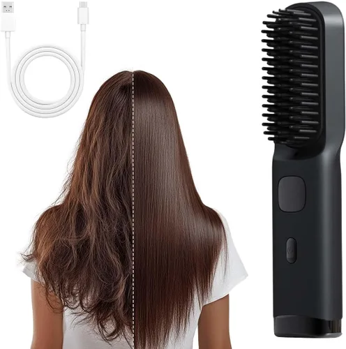 Go Brush para cabello corto, cepillo inalámbrico para alisar el cabello con calentamiento rápido de 30 segundos, 4 niveles de calor ajustables,