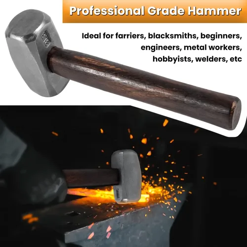 Miniatura 2 de Martillo de Herrero de 3 libras, Herrero de Cuchillas, Forja, Ingeniero, Perforación, Martillo Rechoncho, Fabricación de Cuchillos Hechos a Mano