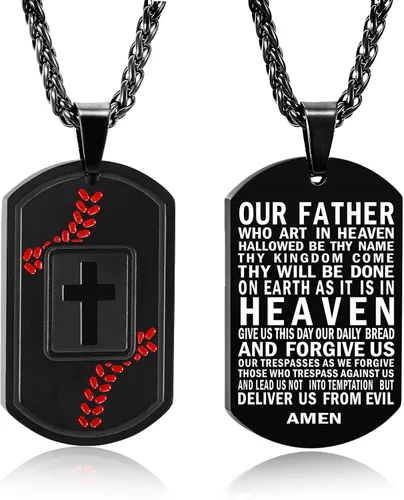 Miniatura 35 de Collar de cruz con versículo bíblico de béisbol, acero inoxidable, dije de cruz en tono negro/dorado/plateado, regalos religiosos, joyería deportiva