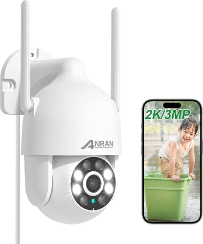 ANRAN Cámara de seguridad WiFi 2K exterior: 2.4/5GHz de doble banda, seguimiento automático, audio de 2 vías, visión nocturna a color, grabación