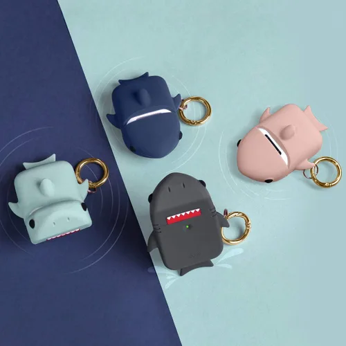 Miniatura 2 de elago Shark - Funda compatible con AirPods de Apple, diseño 3D con llavero para Apple AirPods 2, 1 (gris oscuro)