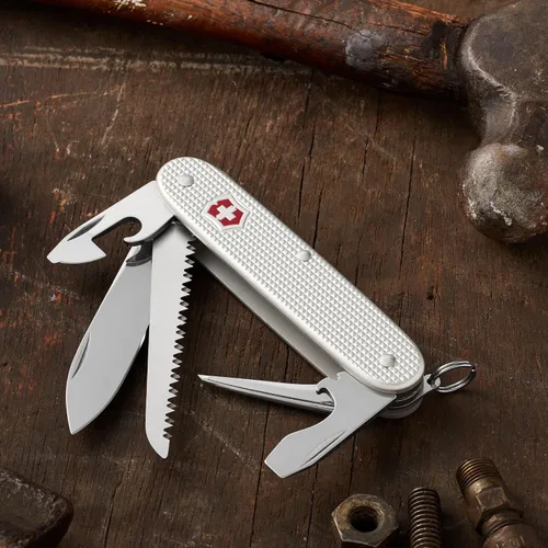Miniatura 2 de Victorinox Farmer Alox Swiss Army Cuchillo - Herramienta de bolsillo de 9 funciones Plata Swiss Made Stainless Steel Multi-Tool with Wood Saw