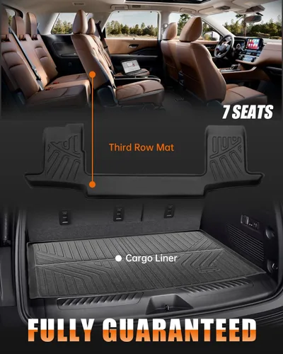 Miniatura 5 de Alfombrillas de suelo y maletero SHINJEW compatibles con Nissan Pathfinder 2022-2024 2025 (modelos de 7 pasajeros), revestimientos de piso de TPE