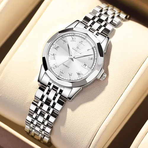 Miniatura 3 de OLEVS Reloj de pulsera para mujer, pequeño reloj de pulsera de acero inoxidable para mujer, reloj analógico de cuarzo para mujer