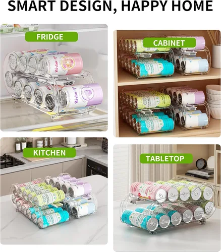 Miniatura 8 de Organizador de latas de soda, paquete de 4, organizadores automáticos de latas para refrigerador, dispensador de latas de doble