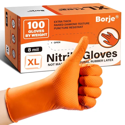 Miniatura 15 de Guantes de nitrilo Borje grandes, 100 guantes desechables, negros, sin látex y sin polvo, para examen médico, aptos para alimentos, limpieza, cocina
