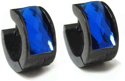 Aretes de aro de acero inoxidable con cristal multicolor negro para hombres y mujeres Azul Oscuro