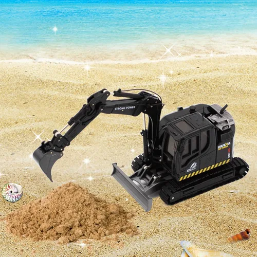Miniatura 4 de Gemini & Genius - Excavadora negra con orugas, juguete de construcción de excavadora a presión a escala 1/50, modelo de vehículo con giros de cabina