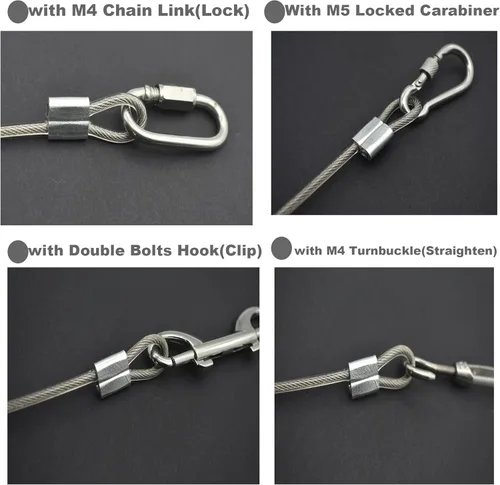 Miniatura 5 de 5 piezas de cable de acero inoxidable recubierto de vinilo de 4 mm, 24 pulgadas con asas, cordón de cuerda de alambre corto, candado de seguridad