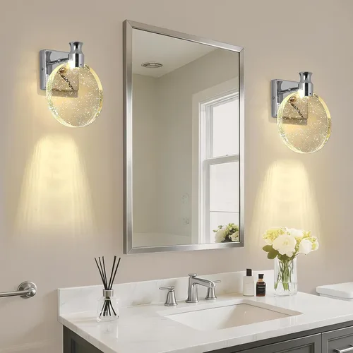Juego de dos apliques de pared con estilo real, minimalista y moderno espejo de alta gama, diseño redondo de cristal de burbuja en forma de disco