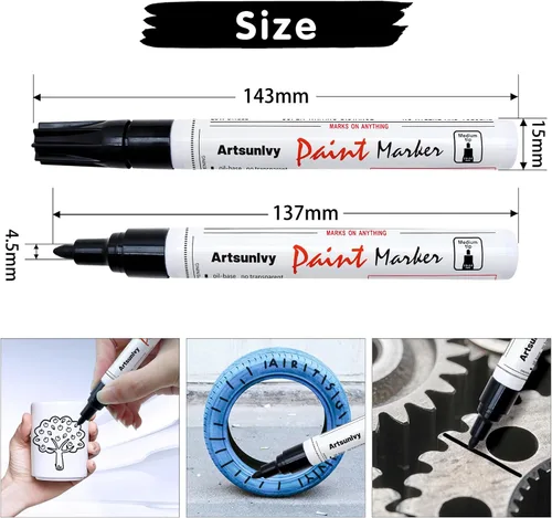 Miniatura 3 de Artsunlvy Rotuladores permanentes de pintura negra, paquete de 2 marcadores impermeables a base de aceite de secado rápido para plástico