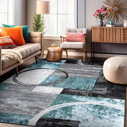 Miniatura 10 de Rugshop - Alfombra contemporánea con diseño abstracto de círculos, alfombra con respaldo de yute para entrada, cocina o habitación pequeña, marrón