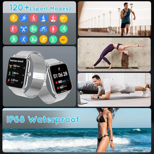 Miniatura 4 de Reloj inteligente para hombres y mujeres (respuesta/hacer llamadas) 1.85 pulgadas HD Fitness Tracker Smartwatch para Android iPhone con seguimiento