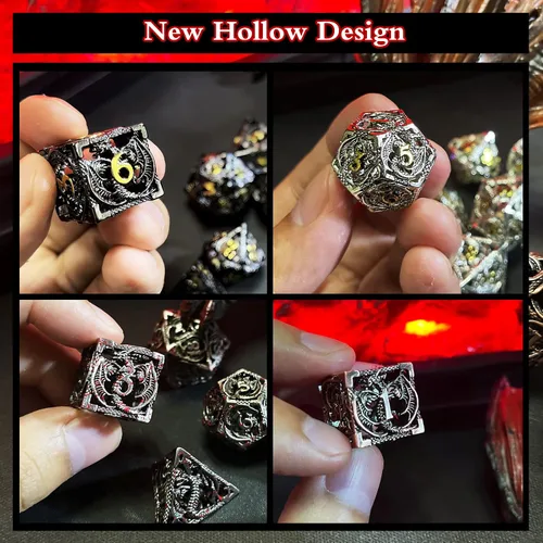 Miniatura 4 de Juego de dados DND de metal hueco para juego D y D, dados poliédricos grandes para Calabozos y Dragones, Warhammer Pathfinder, Cthulhu, MTG, D&D