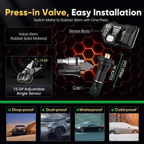 Miniatura 5 de Autel Juego de 4 sensores TPMS, sensor MX-2 en 1, 315 MHz + sensor programable universal TPMS de presión de 433 MHz, nivel OE 100% clonable por