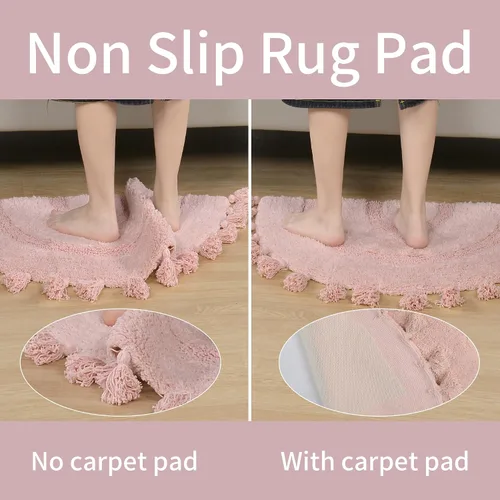 Miniatura 4 de Alfombras de baño bohemias de medio círculo con borlas, alfombra de baño tejida a mano 100% algodón, antideslizante, absorbente, con almohadilla