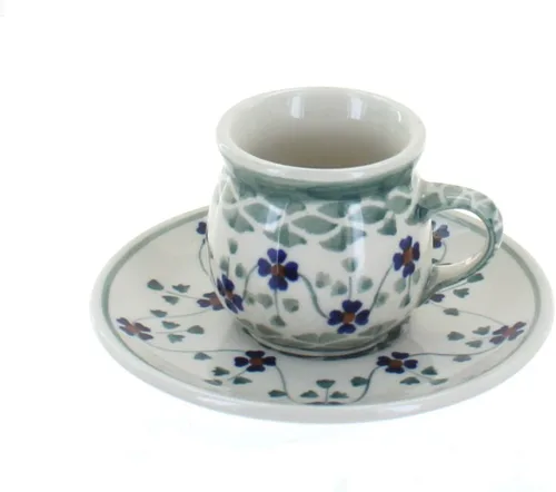 Miniatura 2 de Blue Rose Polish Pottery - Taza y platillo de café expreso de mariposa amarilla y azul - 3 onzas - Taza y platillo únicos, perfecto para el desayuno