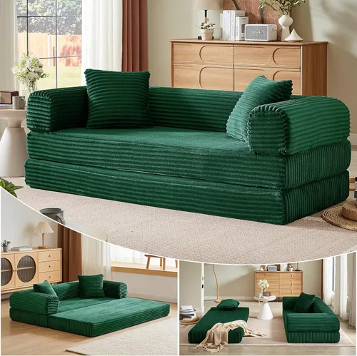 Miniatura 11 de 4-in-1 Convertible Folding Sleeper Sofa Bed, Fold Out Floor Sofa Couch with Fixed-Shape Frame, Cloud Corduroy Foldable Mattress Couch for Living