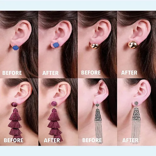 Miniatura 3 de Espalda de aretes para orejas caídas, 8 pares hipoalergénicos para levantadores de aretes para tachuelas, dorso ajustable de oro de 18 quilates