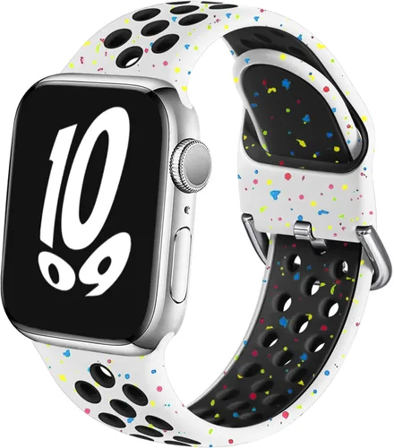 Miniatura 19 de Correa deportiva compatible con Apple Watch 42mm 44mm 45mm 46mm 49mm 38mm 40mm 41mm para mujeres y hombres, correa de repuesto transpirable de Negro
