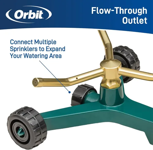 Miniatura 5 de Orbit 58257N - Paquete de 2 rociadores de metal de 3 brazos con base de rueda, rociador duradero de 3 brazos con práctica base de rueda