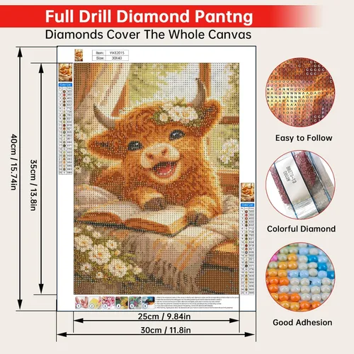 Miniatura 9 de Kits de pintura de diamantes de animales para adultos, paquete de 4 unidades, lindo tigre, vaca, gato, perro, kit de arte de diamantes, pintura