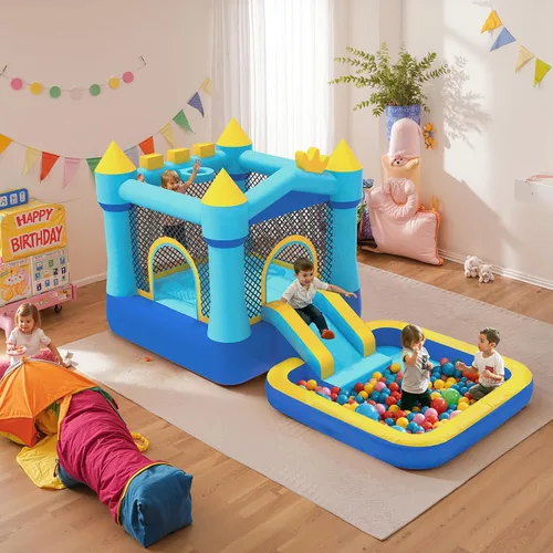 Miniatura 9 de MUKDIY - Casa inflable con piscina y tobogán, castillo de salto para parque acuático de 12 x 6.2 pies para niños, tela Oxford 840D resistente, de 3