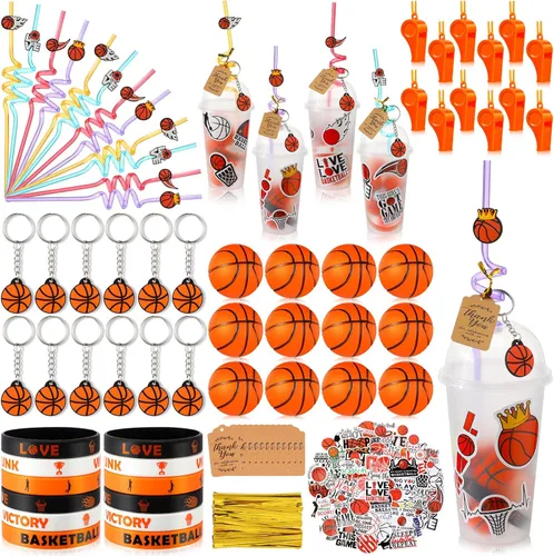 Miniatura 13 de Weysat 184 piezas de artículos para fiestas deportivas, rellenos para bolsas de regalos, taza, pajita, pelota antiestrés, llavero, calcomanía