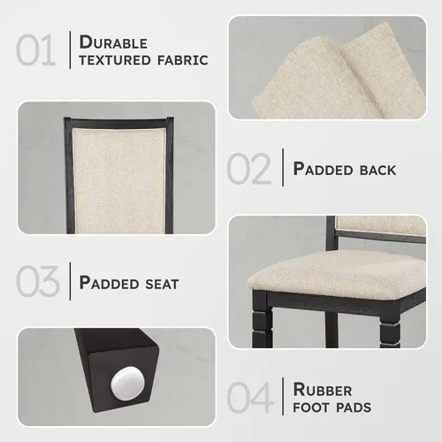 Miniatura 3 de Lexicon Braun - Juego de 2 sillas de comedor de madera rústica, tapizadas beige, asiento de cocina tradicional sin brazos, marco de madera maciza