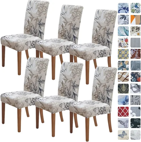 Miniatura 43 de SPRINGRICO Paquete de 6 fundas blancas para sillas de comedor, fundas elásticas para sillas de comedor con diseño floral, de elastano lavable